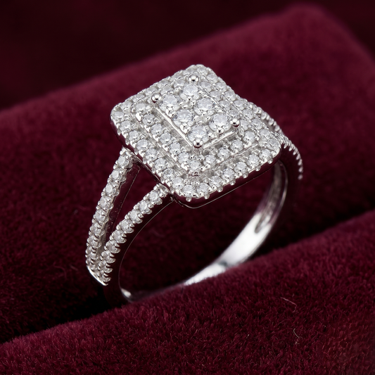 Monarch Double Halo Square Cluster Ring – Premium 925 Silver