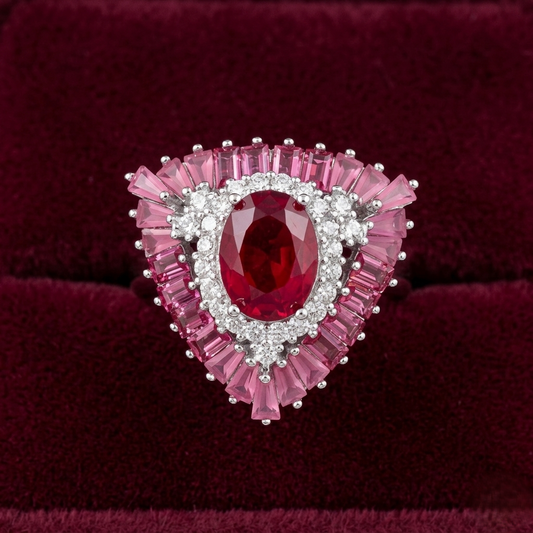 Ombré Ruby Shield Cocktail Ring – Premium 925 Silver