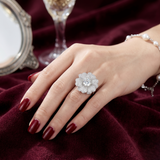 Empress Camellia Pavé Blossom Cocktail Ring – Premium 925 Silver