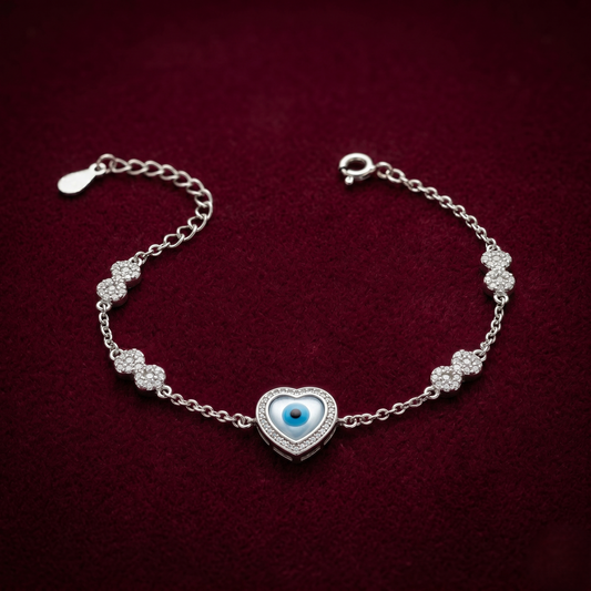 Sacred Heart Evil Eye Pavé 925 Sterling Silver Bracelet
