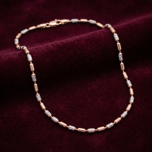 Two-Tone Beaded Bar 925 Sterling Silver Chain
