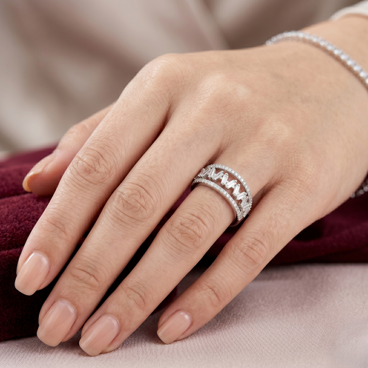Metropolis Zig-Zag Baguette Openwork Band – Premium 925 Silver