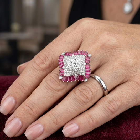 Deco Ruby Kaleidoscope Cocktail Ring – Premium 925 Silver