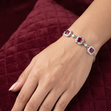 Crimson Cushion Halo 925 Sterling Silver Bracelet