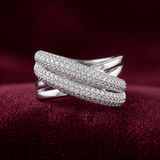 Meridian Crisscross Pavé Statement Ring – Premium 925 Silver