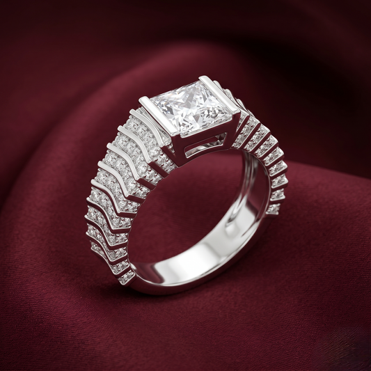Vanguard Chevron Solitaire Band – Premium 925 Silver