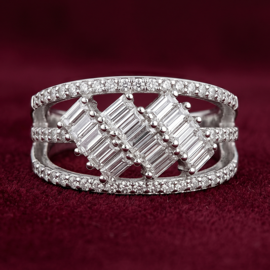 Sovereign Diagonal Baguette Lattice 925 Silver Ring