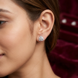 Trillion Halo Solitaire 925 Sterling Silver Studs