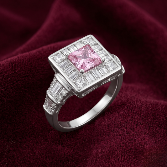 Imperial Deco Pink Sapphire Cocktail Ring – Premium 925 Silver