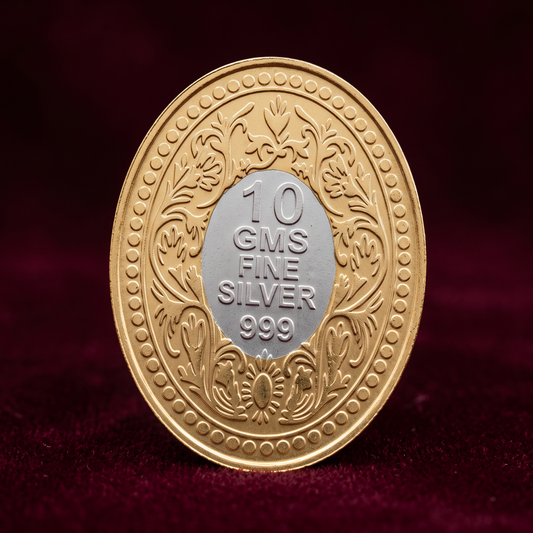 999 Pure Silver King George V Dual-Tone Gold-Plated Oval 10 gm Sovereign Ingot