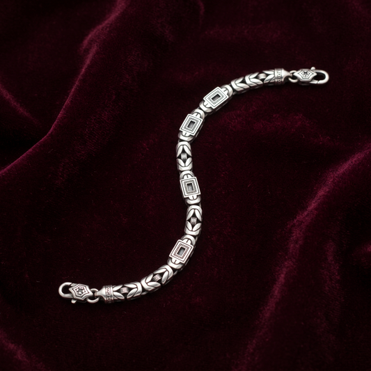Zephyr Geometric Station Link Bracelet in 925 Sterling Silver