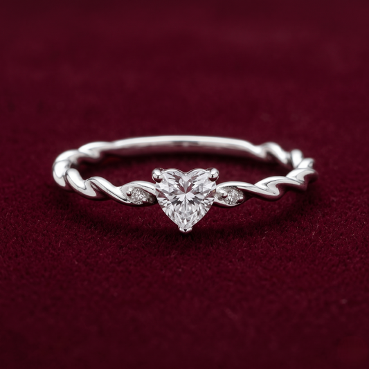 Amour Twisted Heart Solitaire Ring – Premium 925 Silver