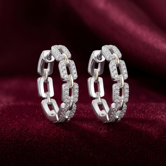 Link & Luster Paperclip 925 Silver Hoop Earrings