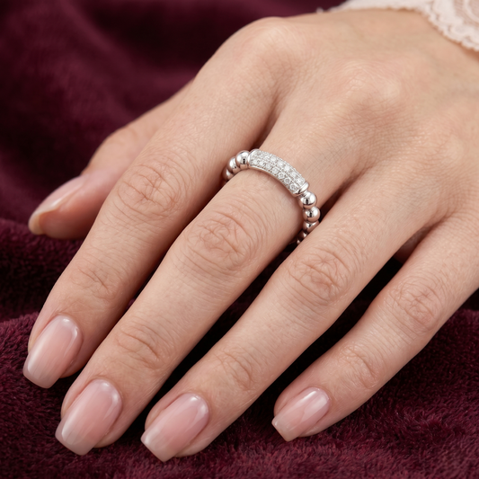 Aurora Beaded Pavé Bar Ring – Premium 925 Silver