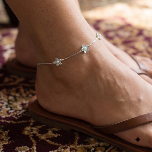Mint Pearl Blossom 925 Silver Anklet