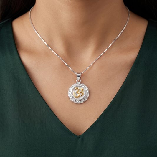 Divina Dual-Tone Om Medallion Pendant in 925 Sterling Silver