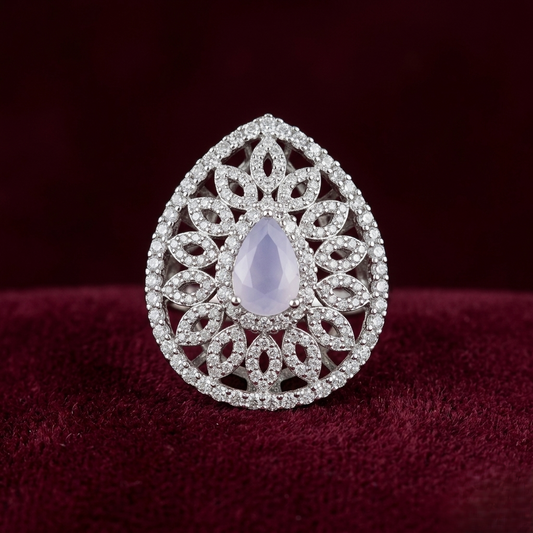 Moonstone Lattice Teardrop Cocktail Ring – Premium 925 Silver