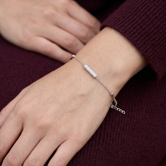 Pave Diamond-Effect Bar 925 Sterling Silver Bracelet