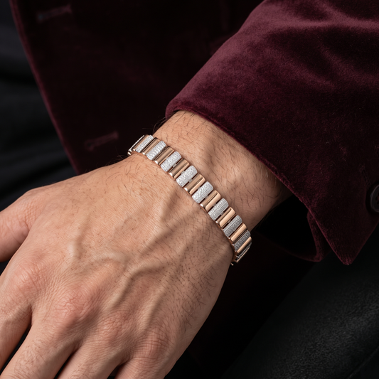 Regent Dual-Tone Pavé & Rose Gold Bar 925 Sterling Silver Men's Bracelet