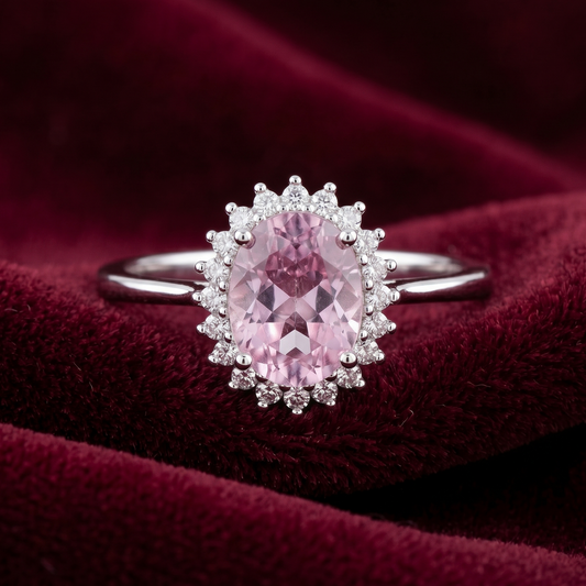 Blush Aura Oval Halo 925 Silver Ring