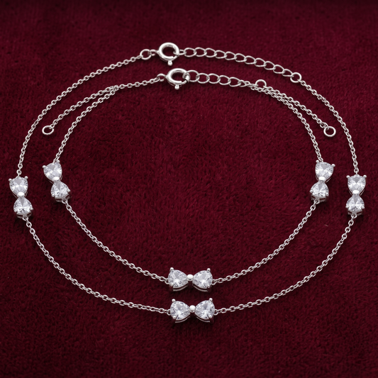 Shimmering Bowknot Delicate 925 Silver Anklet