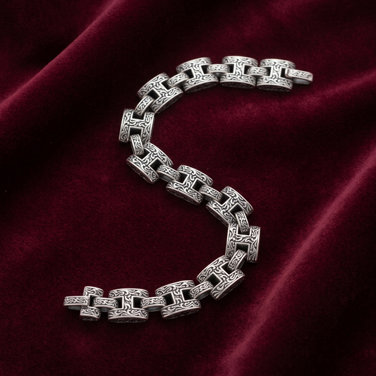 Imperia Engraved H-Link Statement Bracelet in 925 Sterling Silver