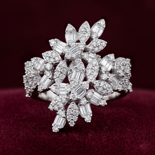Empress Cluster Floral Bouquet Cocktail Ring – Premium 925 Silver