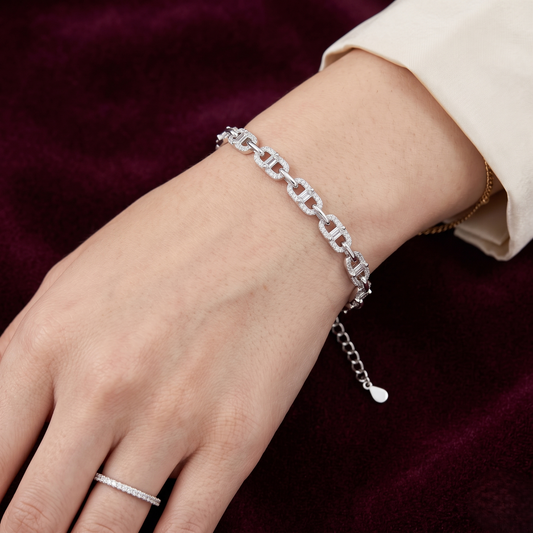 Luminous Baguette Anchor Link 925 Silver Bracelet
