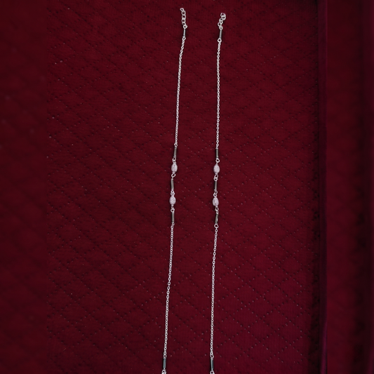 Modern Minimalist Textured Bead & Tube 925 Silver Anklet