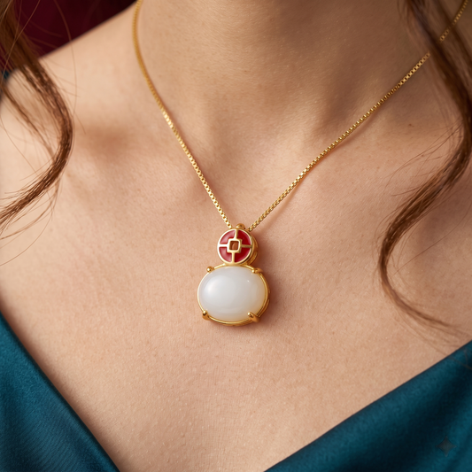 Imperial Harmony Enamel & Cabochon 925 Silver Pendant with Chain