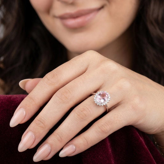 Blush Aura Oval Halo 925 Silver Ring