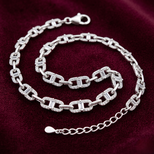 Luminous Baguette Anchor Link 925 Silver Bracelet