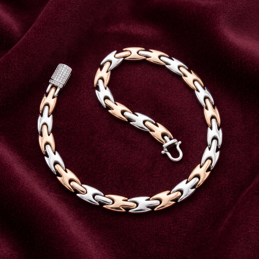 Apex Dual-Tone Interlocking Link 925 Sterling Silver Men's Bracelet