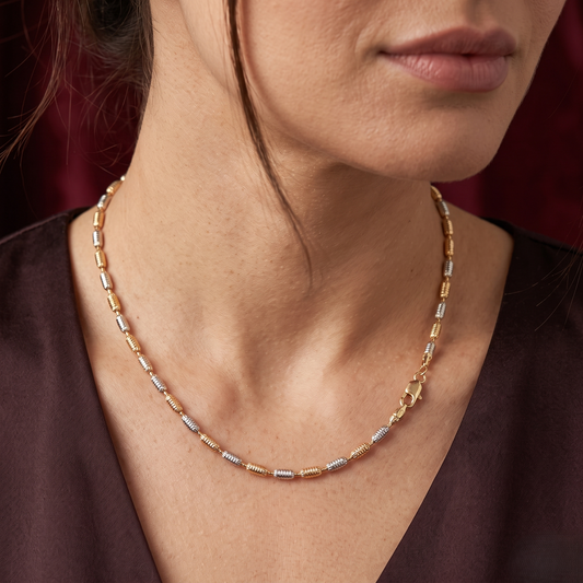 Dual-Tone Textured Barrel 925 Silver Chain