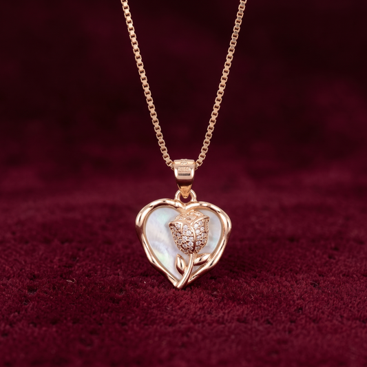 Enchanted Rose Heart Pendant 925 Silver Necklace