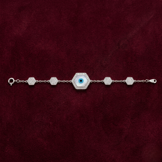 Mystic Hexagon Evil Eye Pavé 925 Sterling Silver Bracelet