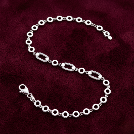 Empress Pavé Oval & Circle Link 925 Sterling Silver Bracelet