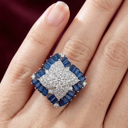 Deco Sapphire Kaleidoscope Cocktail Ring – Premium 925 Silver
