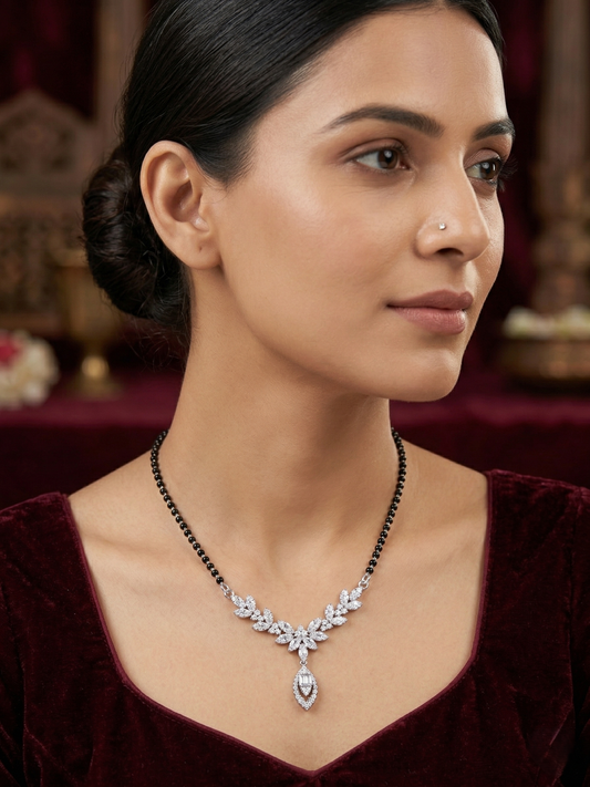 Floral Brilliance 925 Silver Mangalsutra