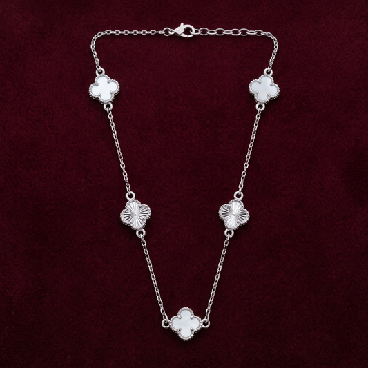 Alternating 5-Motif Clover Station 925 Silver Necklace