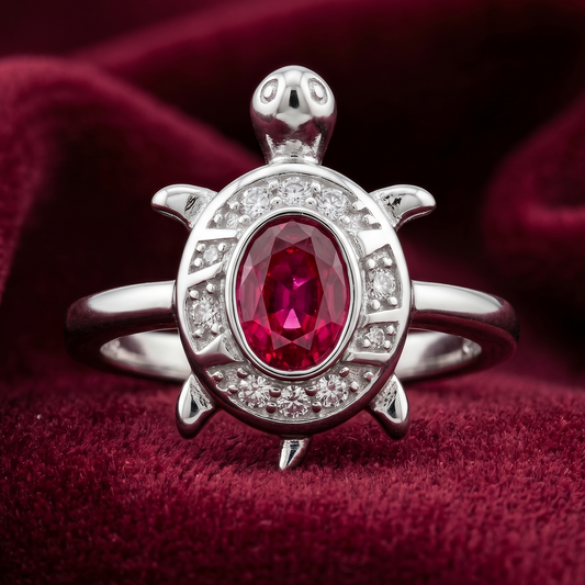 Sacred Tortoise Ruby Cocktail Ring – Premium 925 Silver