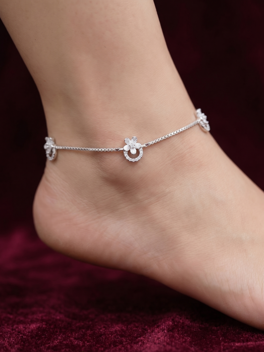 Celestial Floral Halo 925 Silver Anklet