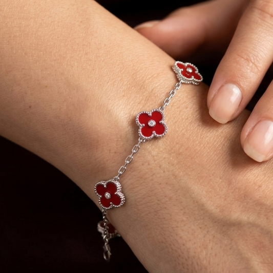 Royal Crimson Clover 925 Sterling Silver Bracelet