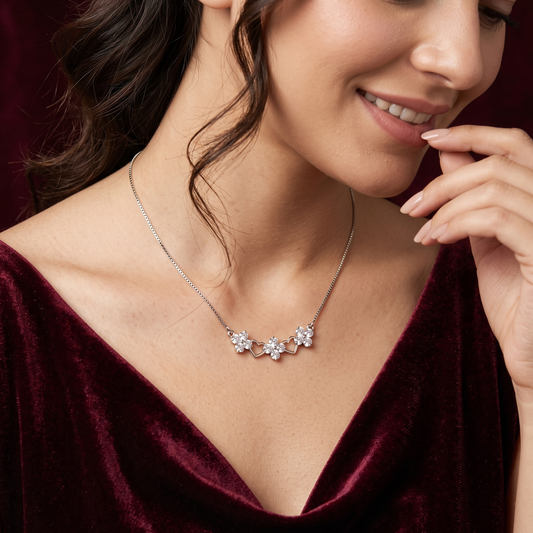 Enchanted Floral Heart Station 925 Silver Necklace