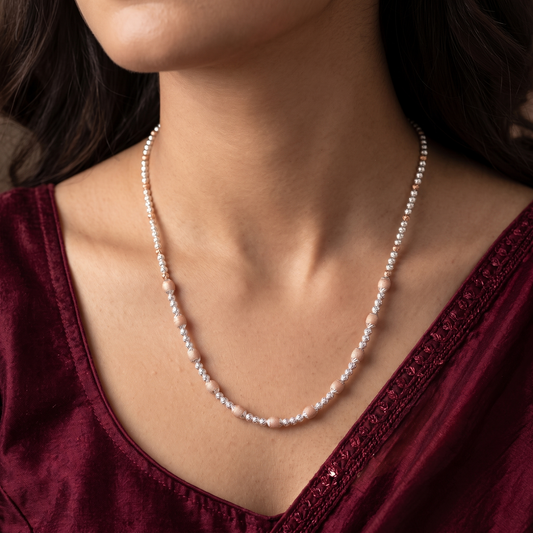 Mirari Two-Tone Textured Bead Chain Necklace in 925 Sterling Silver