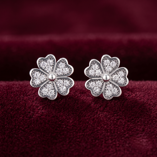 Sparkling Floral 925 Sterling Silver Studs
