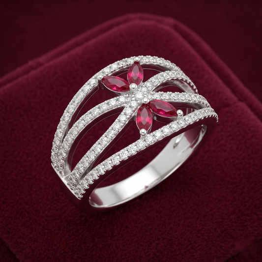 Meridian Ruby Butterfly Openwork Statement Ring – Premium 925 Silver