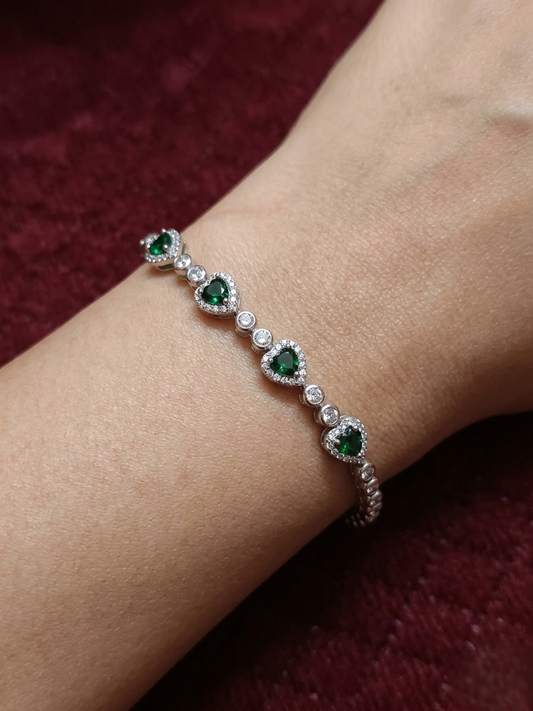 Emerald Heart Halo 925 Sterling Silver Bracelet