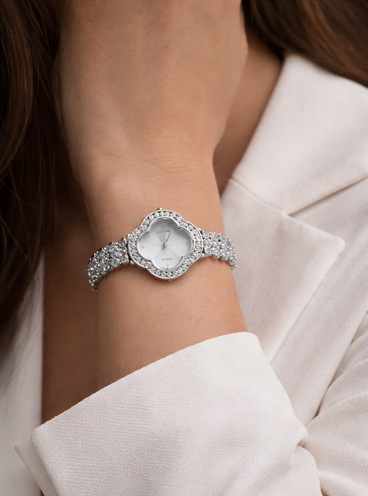 Radiant Clover Jeweled 925 silver Watch