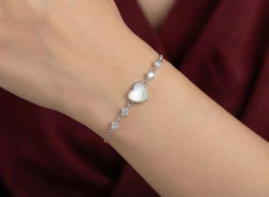 Heart Link 925 Silver Bracelet